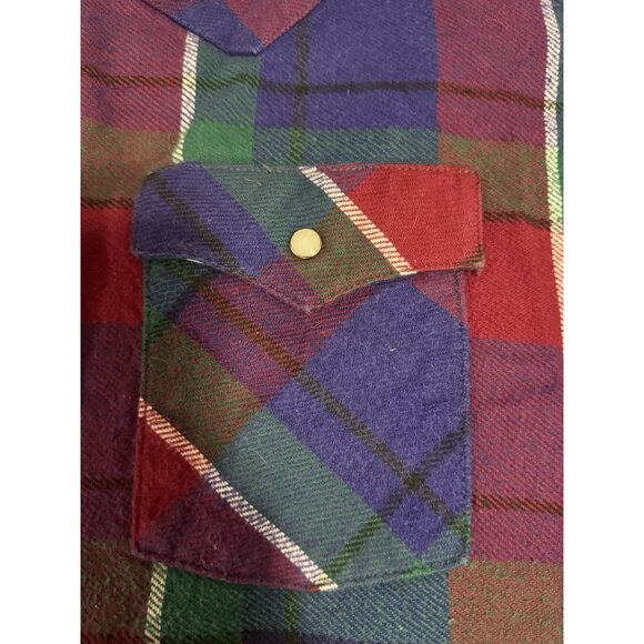 Saddle King Western Men Size Neck 2XL 18 1/2 Flannel Shirt Pearl Snap USA VTG - Picture 4 of 9